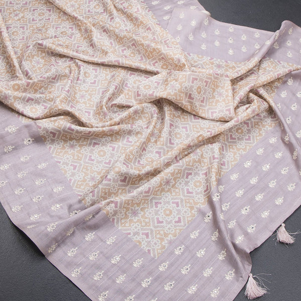 Raw Silk Multi Colour Printed Saree With Thread Border 03 - Kumaran Silks