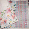 Raw Silk Cream Floral Printed Saree With Ribbon Border 07