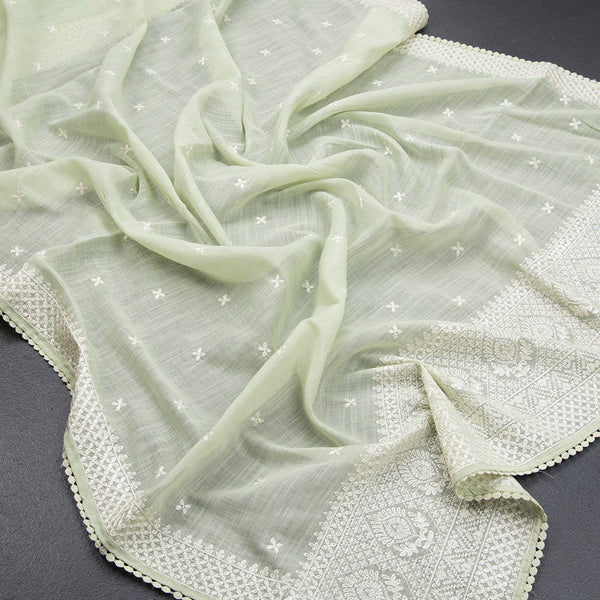 Semi Linen Pista Green Thread Work Saree - Kumaran Silks