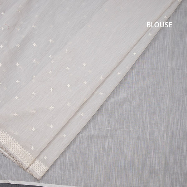 Semi Linen Light Grey Thread Work Saree