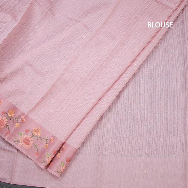 Tussar Onion Pink Saree With Stone Buttas And Thread Border