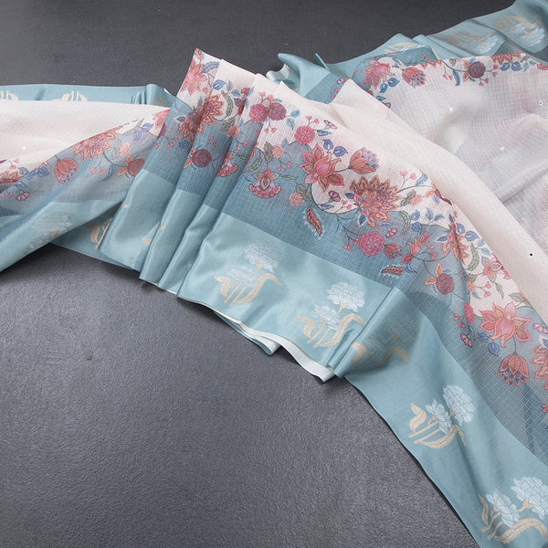 Kota Cream Saree With Mirror Buttas On The body And Zari Border 02
