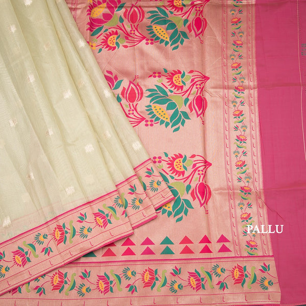Tissue Light Green Saree With Zari Buttas And Banaras Border