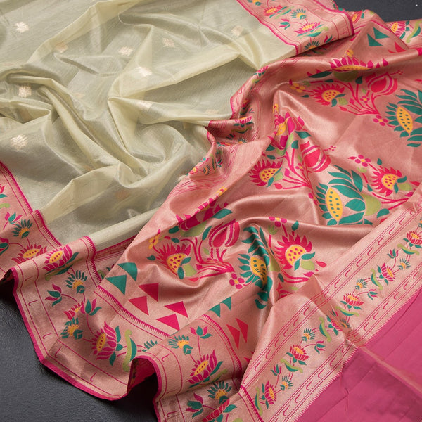 Tissue Light Green Saree With Zari Buttas And Banaras Border - Kumaran Silks