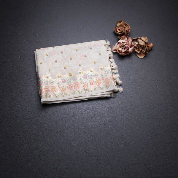 Kota Cream Floral Thread Buttas And Zari Border