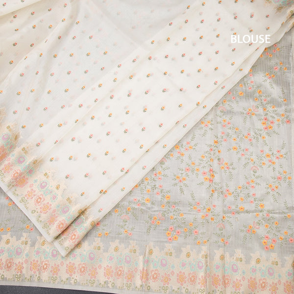 Kota Cream Floral Thread Buttas And Zari Border