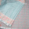 Kota Powder Blue Saree With Thread Buttas And Printed With Zari Border