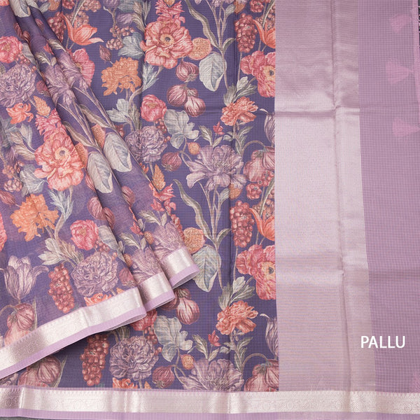 Kota Purple Floral Printed Saree And Zari Border