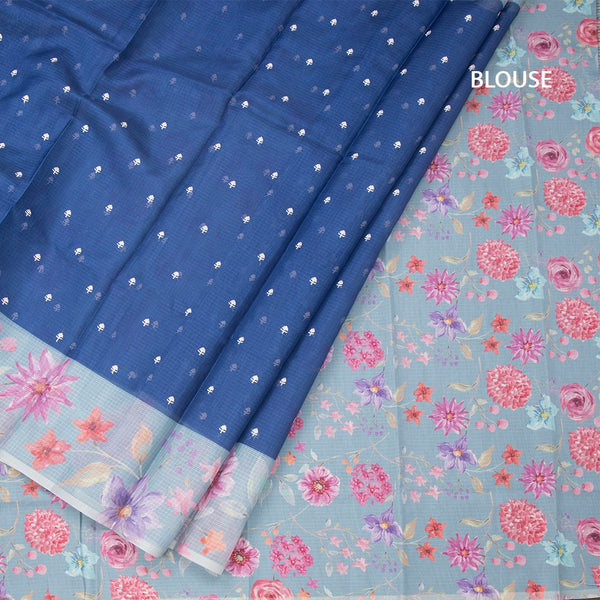 Kota Ink Blue Saree With Thread Buttas And Printed Border