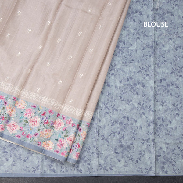 Tussar Light Brown Saree With Thread Buttas And Printed Border 03