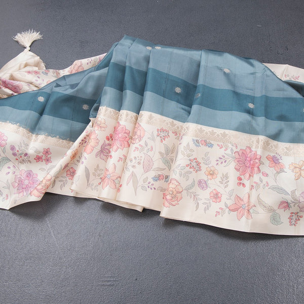 Raw Silk Multi Colour Saree With Zari Buttas And Printed Border 02