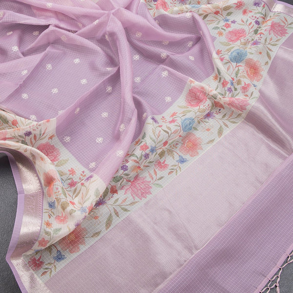 Kota Lavender Saree With Thread Buttas And Printed With Zari Border - Kumaran Silks