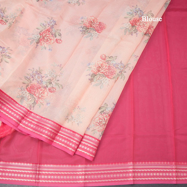 Kota Peach Floral Printed Saree And Zari Border