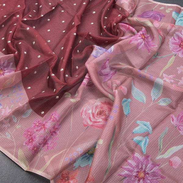 Kota Maroon Saree With Thread Buttas And Printed Border - Kumaran Silks