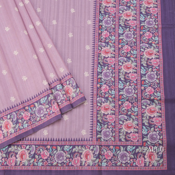 Raw Silk Onion Pink Saree With Thread Buttas And Printed Border