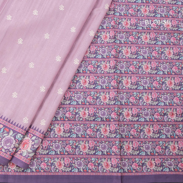 Raw Silk Onion Pink Saree With Thread Buttas And Printed Border