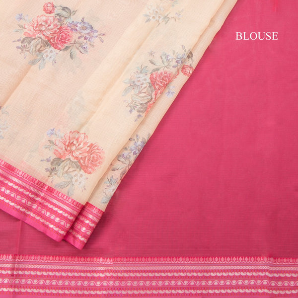 Kota Yellow Floral Printed Saree And Zari Border