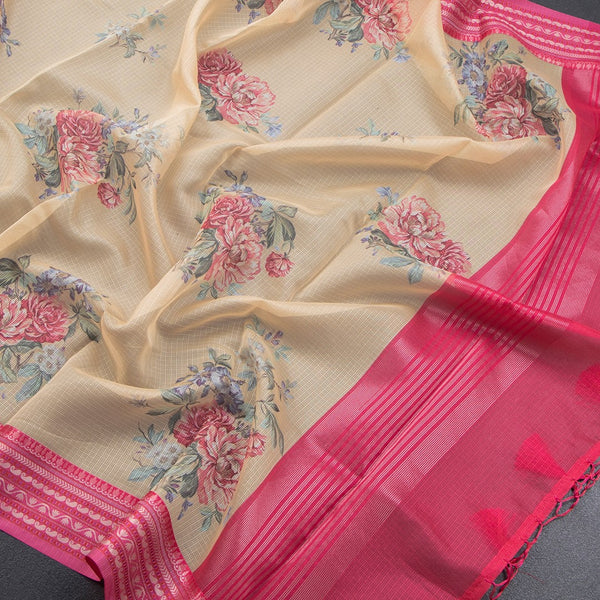 Kota Yellow Floral Printed Saree And Zari Border - Kumaran Silks
