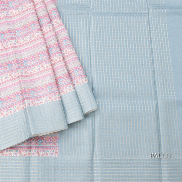 Raw Silk Multi Colour Printed Saree With Multi Design On The Body