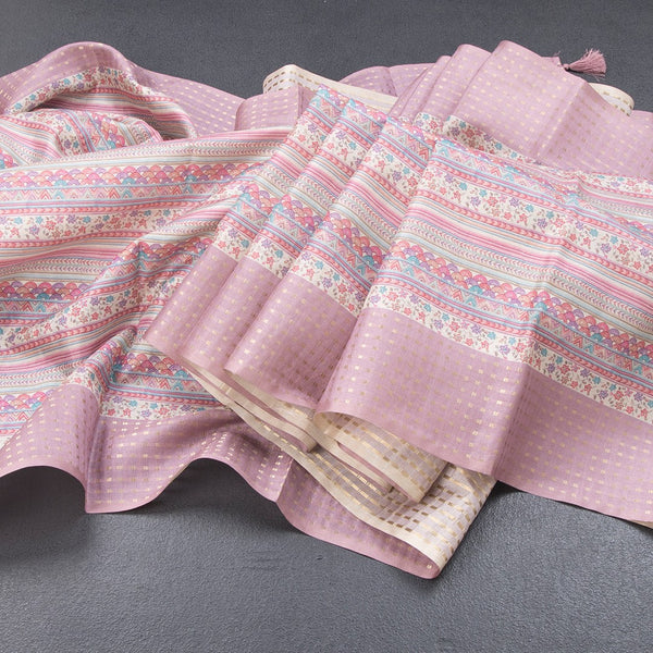 Raw Silk Multi Colour Printed Saree With Multi Design On The Body 02