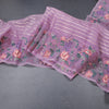 Organza Plum Purple Zari Stripes Saree With Thread Border