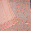 Organza Peach Zari Stripes Saree With Thread Border