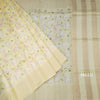 Pure Tussar Lemon Yellow Printed Saree With Checks Border