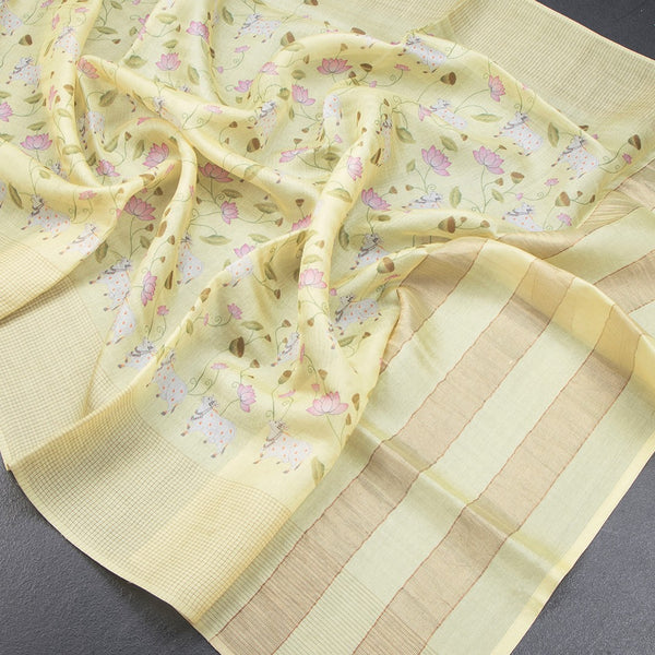 Semi Linen Pista Green Kalamkari Printed Saree