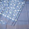 Pure Tussar Blue Printed Saree With Checks Border