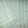 Pure Tussar Sea Green Printed Saree With Checks Border