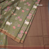 Pure Tussar Olive Green Printed Saree With Stripes Border