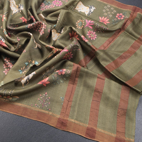 Semi Linen Light Maroon Kalamkari Printed Saree
