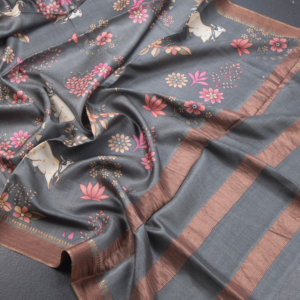 Semi Linen Magenta Purple Kalamkari Printed Saree