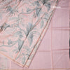 Pure Tussar Baby Pink Leaf Printed Borderless Saree