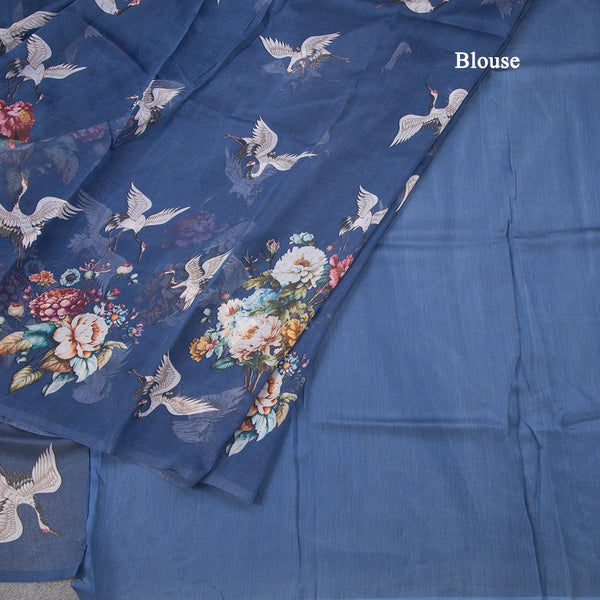 Kota Dark Blue Borderless Printed Saree