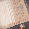 Raw Silk Cream Zari Checked Saree With Printed Border 02