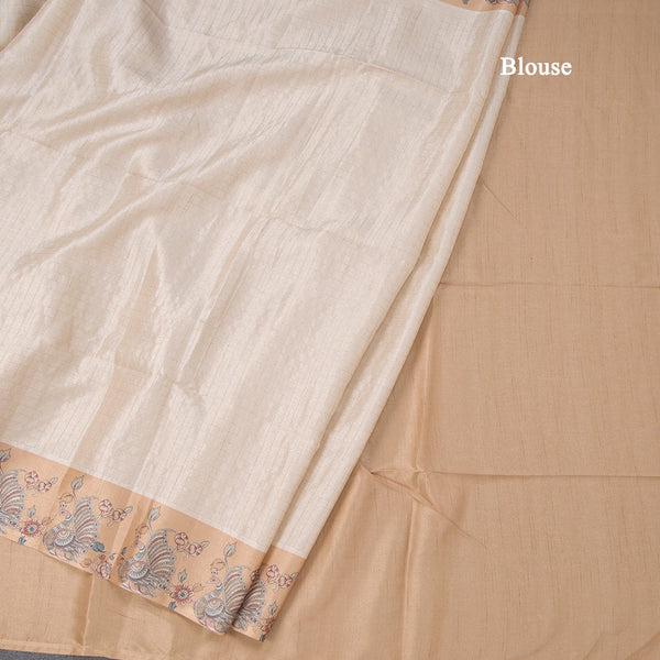 Raw Silk Cream Zari Checked Saree With Printed Border 02