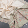 Raw Silk Cream Floral Printed Saree With Zari Border 09