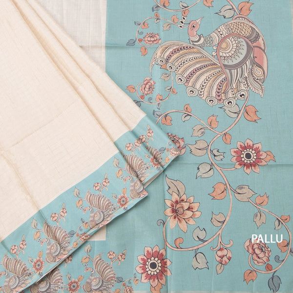 Raw Silk Cream Zari Checked Saree With Printed Border 05