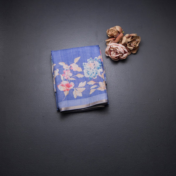 Kota Cornflower Blue Borderless Floral Printed Saree