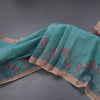 Semi Linen Teal Green Kalamkari Printed Saree