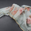 Semi Linen Light Pista Green Leaf Printed Saree
