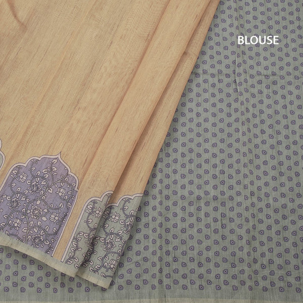 Semi Linen Mustard Kalamkari Printed Saree