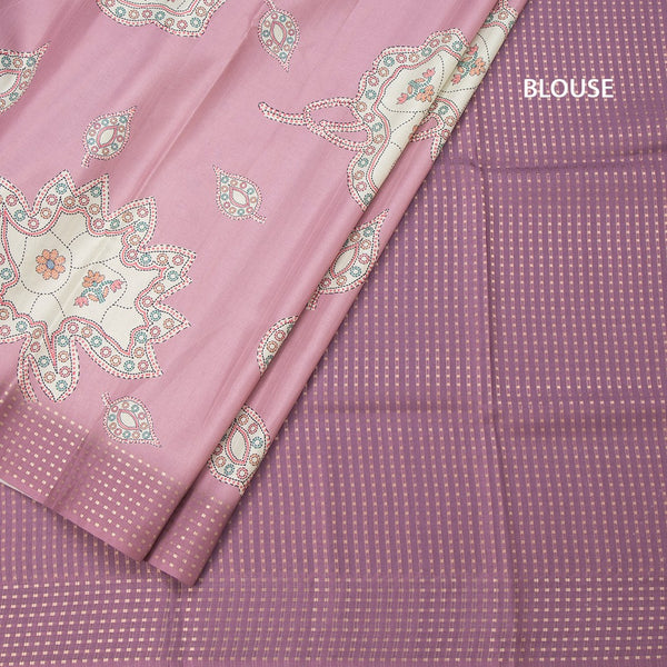 Raw Silk Onion Pink Printed Saree