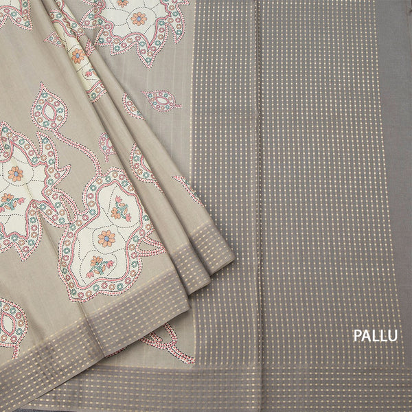 Raw Silk Sage Green Printed Saree