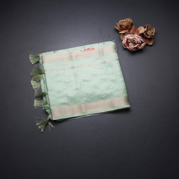 Kota Light Green Printed With Thread Work Saree