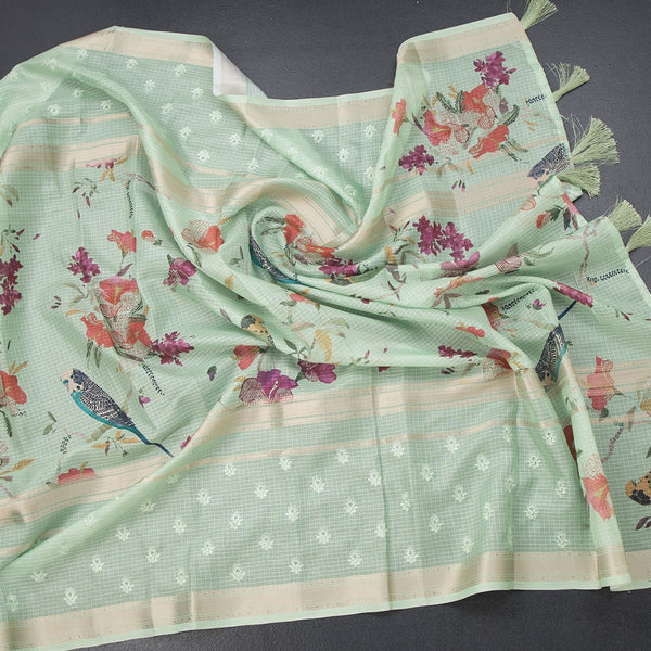 Kota Light Green Printed With Thread Work Saree