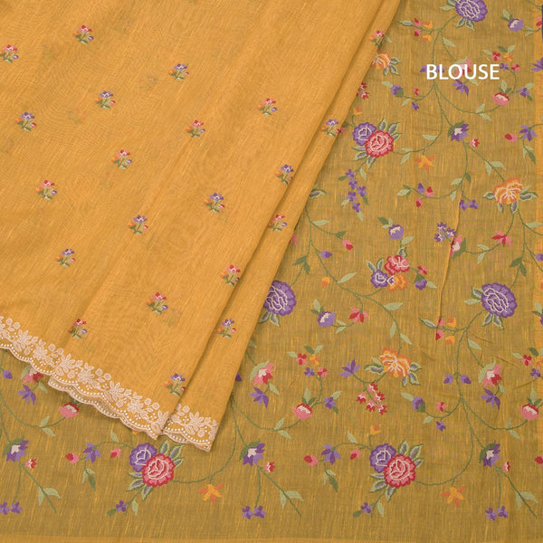 Raw Silk Yellow Floral Thread Buttas And Thread Border