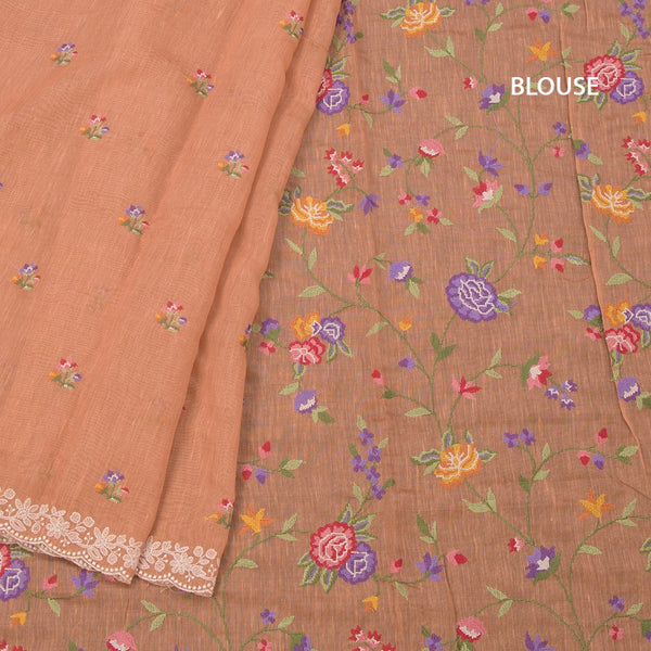 Linen Light Orange Floral Thread Buttas And Thread Border