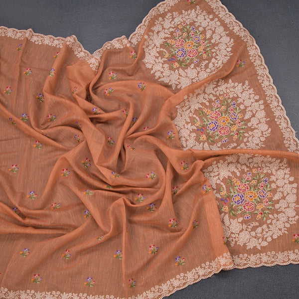 Linen Light Orange Floral Thread Buttas And Thread Border